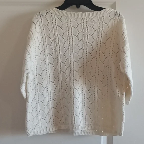 VINTAGE KNIT Beautiful cream elbow sleeve sweater knit top size petite small EUC - Picture 5 of 7